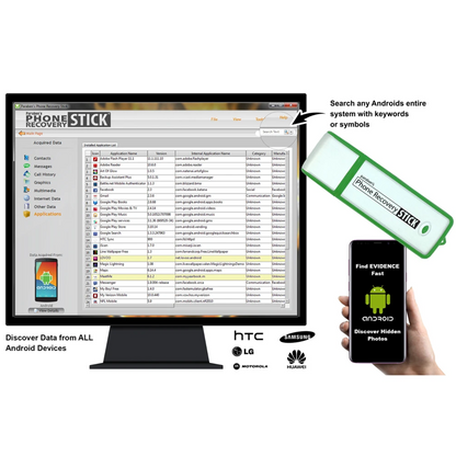 Paraben Android Phone Recovery Stick connected via USB cable to smartphone for forensic memory audit