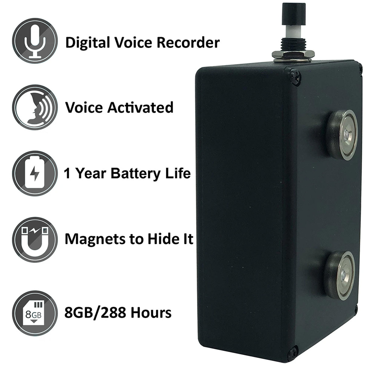 Black Vox Internal 365-Day Long-Life Covert Audio Recorder & Spy Bug