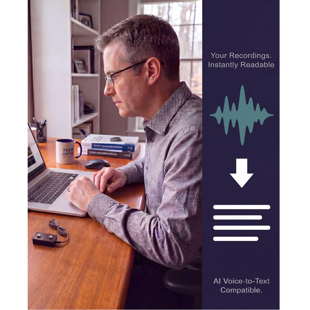 Black Vox Extended External Lead Voice-Activated Digital Audio Recorder