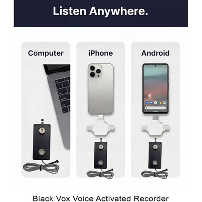 Black Vox Extended External Lead Voice-Activated Digital Audio Recorder