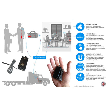 Black Vox Extended External Lead Voice-Activated Digital Audio Recorder