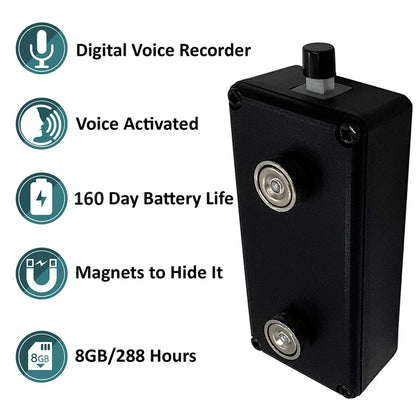 Black Vox Internal | Long 160 Day Battery Life | Small Voice Activated Covert Audio Recorder
