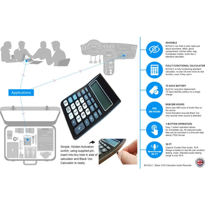 Calculator Voice-Activated Audio Recorder: 75-Day Battery Professional Device