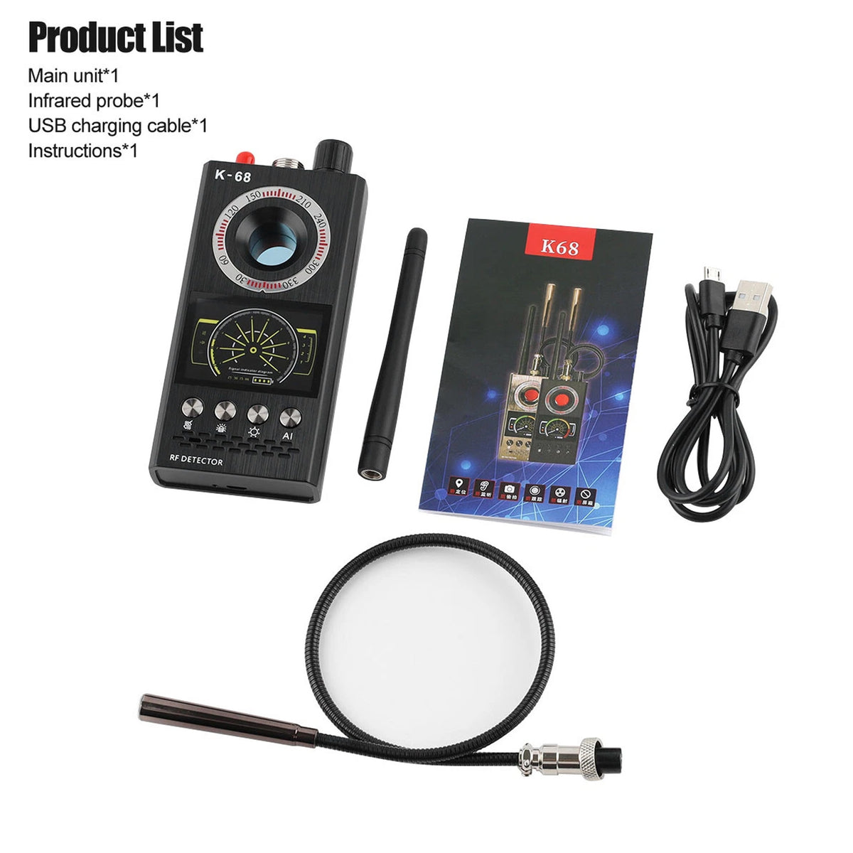 Multi-Purpose Handheld Wireless RF Signal, GPS Tracker & Camera Detector