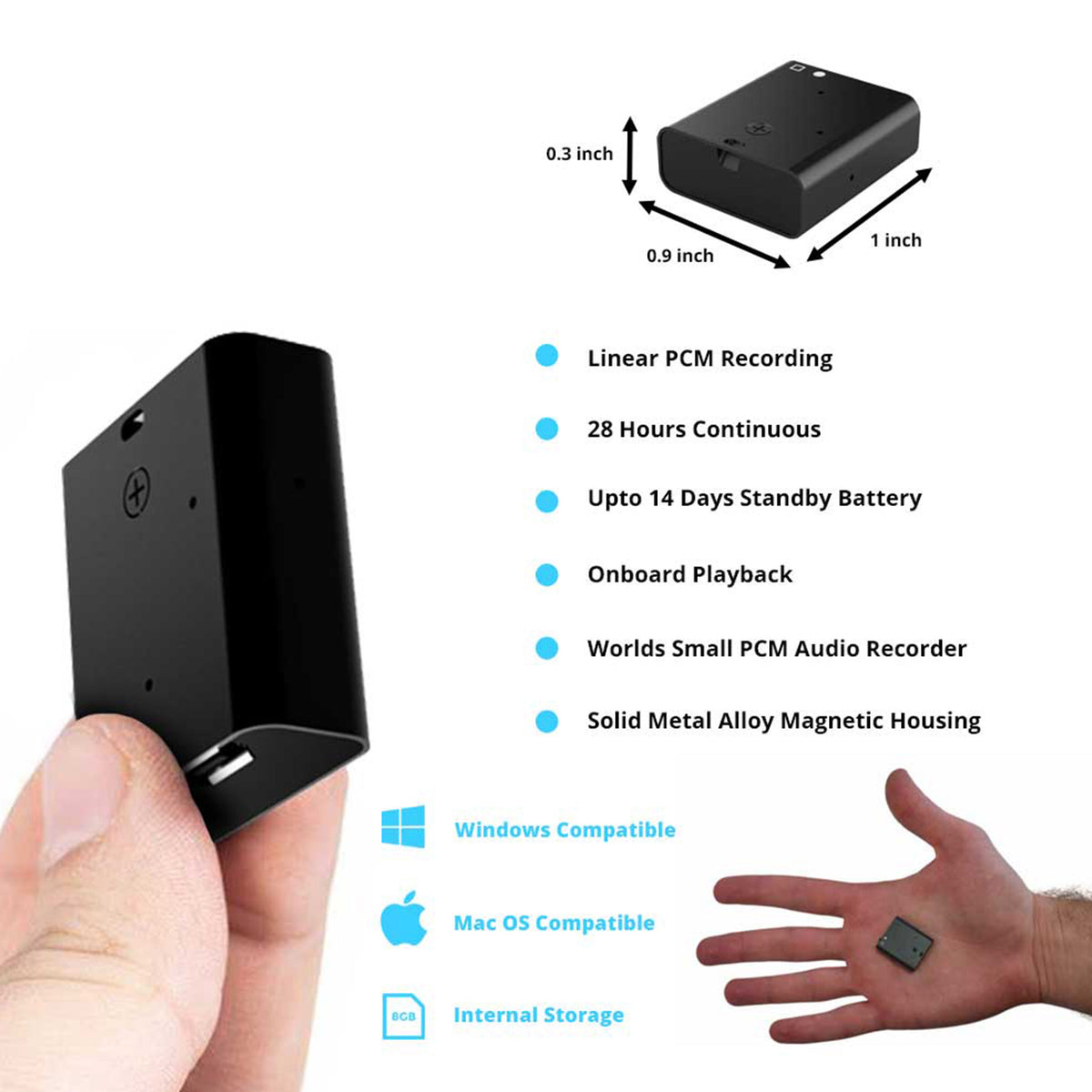 Grabadora de audio espía Kawtco MR-150, ultra discreta y pequeña, activada por voz