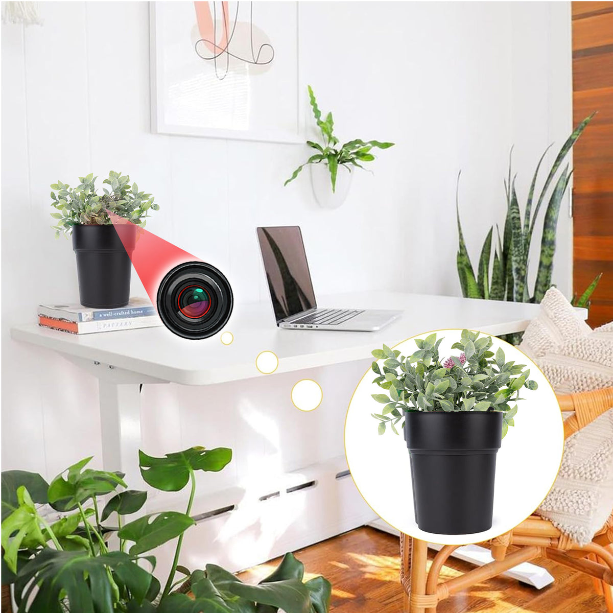 1080P HD Wi-Fi Decorative Plant Security Camera with 54-Hour Battery Life & 128GB Storage | Custom Assembled in USA