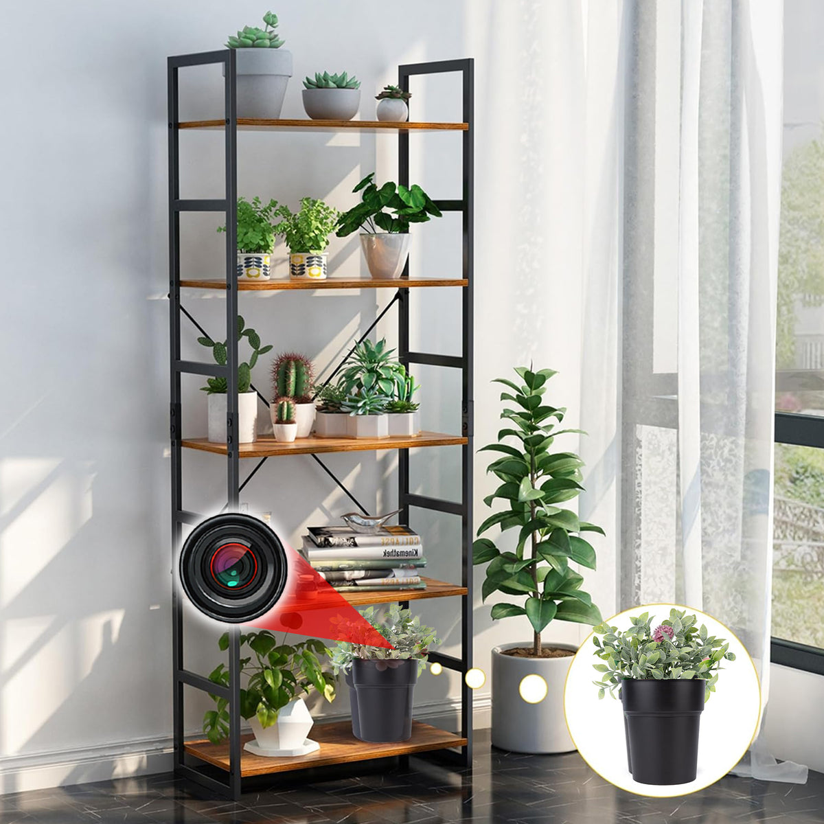 1080P HD Wi-Fi Decorative Plant Security Camera with 54-Hour Battery Life & 128GB Storage | Custom Assembled in USA