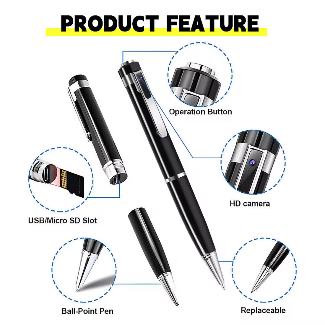 V7 Professional 1080P HD Writing Pen Recorder with Audio and 32GB SD Card