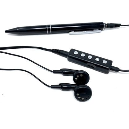 Slim-line audio recording pen reveal hidden ear bud controler