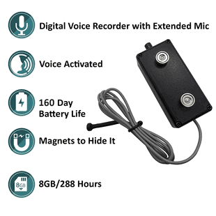 Black VOX Extended Microphone Spy Audio Recorder Voice Activated
